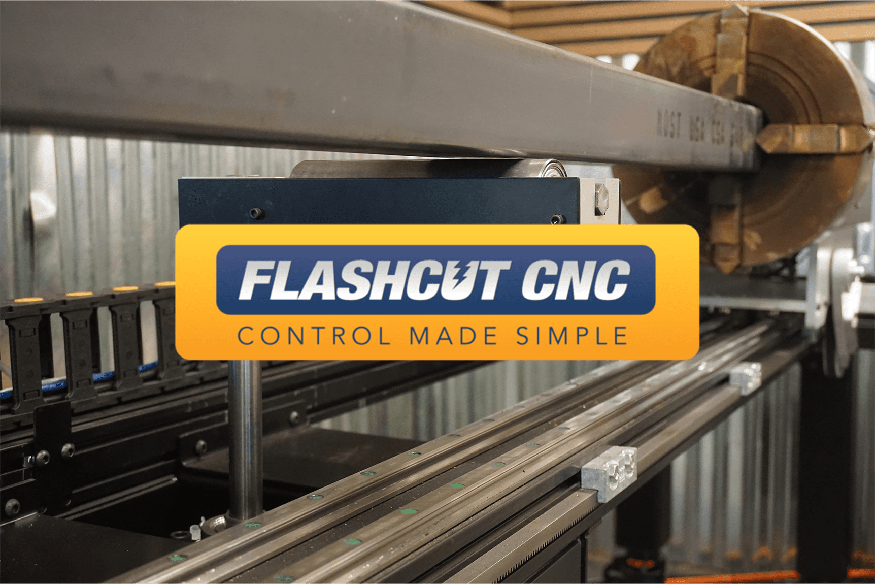 FlashCut CNC control system integrated with the Pipe Dream CNC pipe cutting machine for precise motion control.